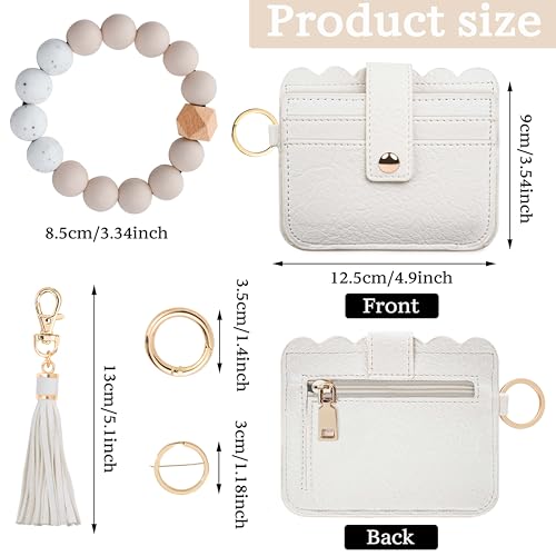 Wristlet Wallet for Women with Keychain – RFID Card Holder Small Wallet Wristlet with Key Ring - color: Cream, style: Classic