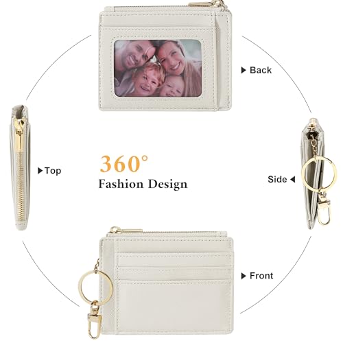 Sodsay Card Case Slim Front Pocket Wallet for Women Credit Card Holder with Keychain | Slim, Credit Card Holder, Front Pocket, with Keychain - color: CH White