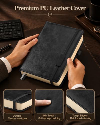 Lined Hardcover Leather Journal Notebook: A4 Journal for Women Men, Black - color: Black, size: 8.5"x11"