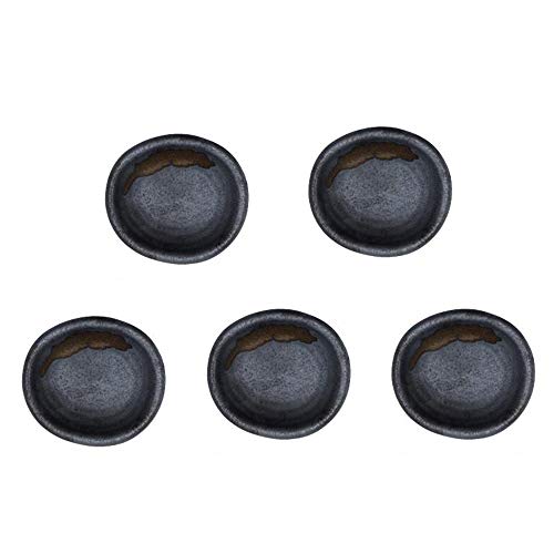 Colias Wing 3.5 Inch Retro Style Black&Coffee Stylish Design Multipurpose Porcelain Side Dish Bowl Seasoning Dishes Soy Dipping Sauce Dishes-Set of 5 - color: Set-of-5-TypeE