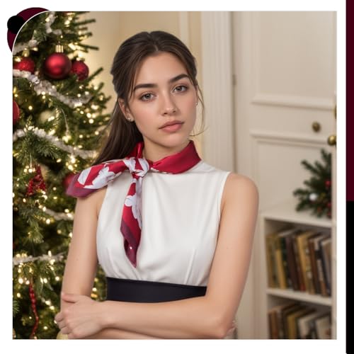Seawhisper Premium Printed Satin Silk-Like Neck Scarf for Women Square 26" - color: Burgundy