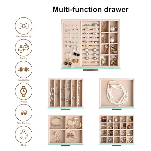 Frebeauty Jewelry Box for Women,Clear Lid Jewelry Organizer with 5 Drawers - color: Turquoise, size: 5 Drawer
