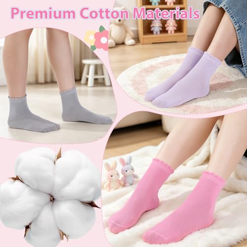 8 Pairs Girls Ruffle Crew Socks, Cute Frilly Soft Cotton Socks - color: Multicolor, size: 6-8 Years