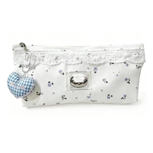 Cute Pencil Case Cottagecore Floral Print Pen Pouches with Lace Trim