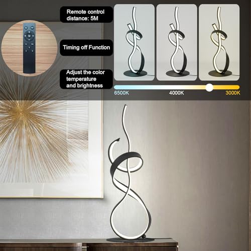22inch 24W 2700LM Modern Design 3CCT 2700K/4000K/6500K Stepless Touch Dimmable with Remote Control Art LED Table Lamps for Bedroom Bedside Living Room Villa Gift Idea (Black) - color: Black