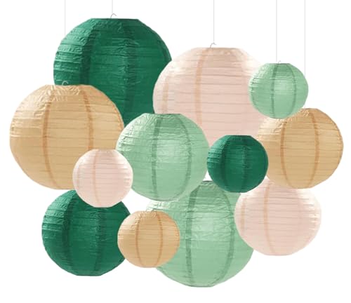 Sage Green Paper Lanterns Decorative 12pcs Party Hanging Decorations for Rustic Party Bridal Shower Wedding Baby Shower Graduation Anniversary Neutral Room Decor - color: Sage Green,forest Green,brown,ivory