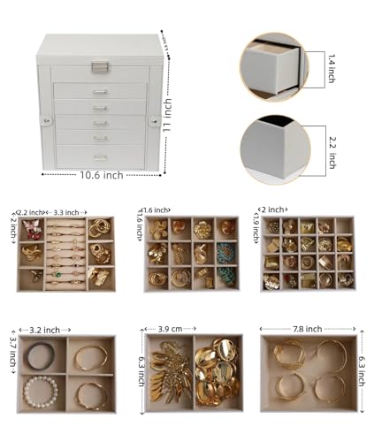 BOOVO Large Jewelry Box for Women 6 Layer - color: Silver and Grey, size: 6 Layer