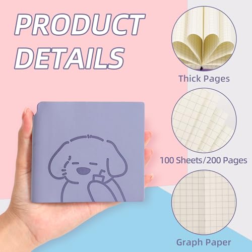 BOBO RABBIT 3 Pack Mini Grid Notebooks Pocket Size Graph Journal Total 600 Pages Compact Grided Notebook Small Softcover Vegan Leather Cartoon Puppy Dog Pattern Cute Notepads for Students Travelers Diary Writing Note Taking Lay Flat, 3.9"x3.9" Inner(Mini