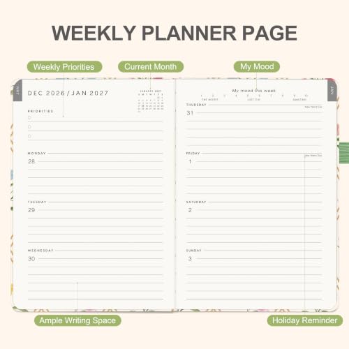 &And Per Se 2027 Planner, 12-Month Monthly & Weekly, 2027 Calendar Planner with 100gsm Paper, B5 Hardcover Faux Leather, 7.5" x 10" (Diamond Floral) - color: Diamond Floral, size: 7.5" x 10"(Jan 2027-Dec 2027)