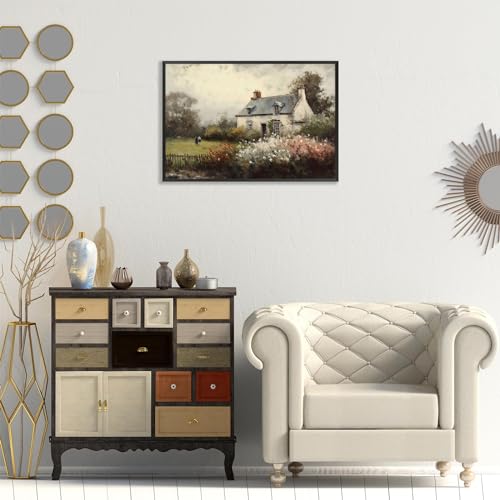 Huabsad Vintage Landscape Flower Portrait Oil Painting Canvas Wall Art Antique Cottage Outdoor Garden Spring Wall Decor Rustic Farmhouse Bedroom Aesthetic Painting Prints 12x16in Black Framed - color: Oil painting03, size: 12x16in Metal Framed