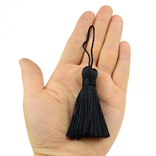 20Pcs 4.3 Inch Silky Mini Craft Tassels for Earrings, Souvenir(Black) - color: Black