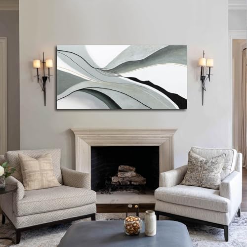 Home Decor Wall Large Abstract Wall Art Modern Lines Neutral Grey and Black Pictures Wall Decor Minimalist Framed Canvas Prints for Living Room Bedroom 29"x 58" - color: Black Line, size: 58"L x 29"W