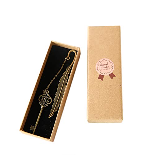 Vintage Feather Shape Metal Bookmark Page Markers Student Reading Pagination Mark Book Clip with Pendant for Travel Readers, Literature Fans,Bookworm Gifts (Bronze-Key) - color: Bronze-key