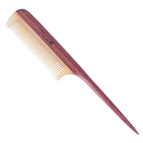 Breezelike Fine Tooth Hair Comb, Wooden Tail Comb for Women - color: Sheep Horn Teeth and Purpleheart Handle