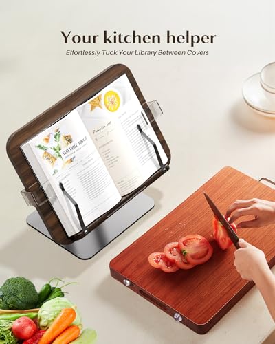 Book Stands for Reading,Adjustable Book Holder with 360° Rotating Metal Base,Foldable Cookbook Stand, Reading Hands Free with ABS Expandable Page Clips for Recipe,Textbook,Laptop - color: Gunmetal