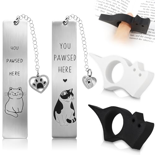 4Pcs Cat Bookmarks Set, 2Pcs Thumb Page Holders and 2Pcs Metal Markers