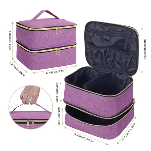 Double Layer Makeup Bag with Adjustable Dividers, Purple - color: Purple
