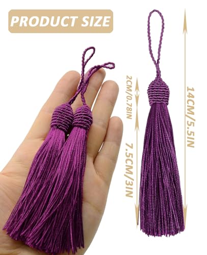 50 Pieces Tassel Bookmark with Loop,Tassels for Crafts,Decorative Tassel for Keychain Jewelry Making Curtain Blanket Graduation Decoration Wedding Favors (Purple) - color: Purple