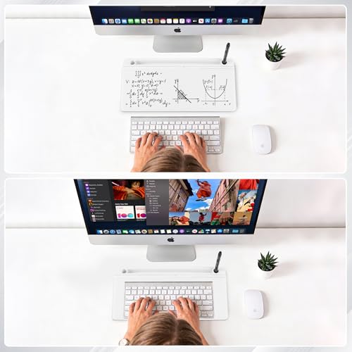 Small Desktop Glass Dry Erase whiteboard Organizer with Storage 16 X 7 inches, White