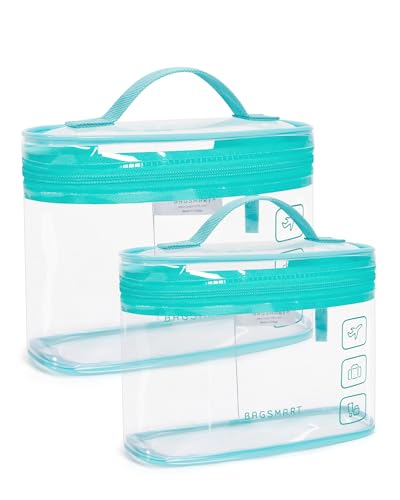 BAGSMART TSA Approved Toiletry Bag, 2 Pack Clear Makeup Cosmetic Bag Organizer, Quart Size Travel Bag for Toiletries, Carry-on Travel Accessories Essentials, Green-2pcs - color: 01-Green