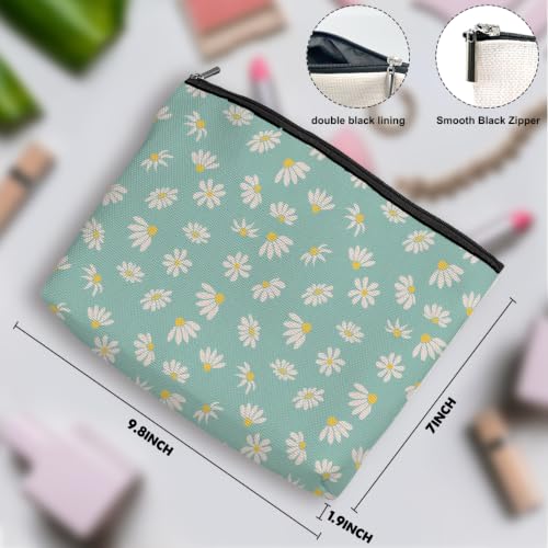 Boho Makeup Bag, Blue Daisy Floral Makeup Organizer Cosmetic Bags for Women - color: CuteDaisy01