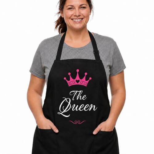 Funny Cooking Apron - Dad, Mom Kitchen Chef Grilling Aprons - 2 Pockets & Long Straps - Men & Women - color: The Queen