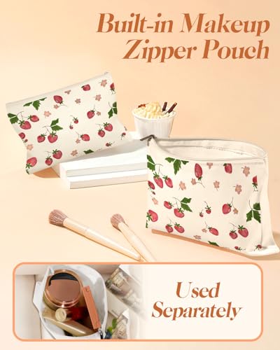 Miss Adola Canvas Tote Bag with Matching Makeup Pouch - color: Strawberry Floral