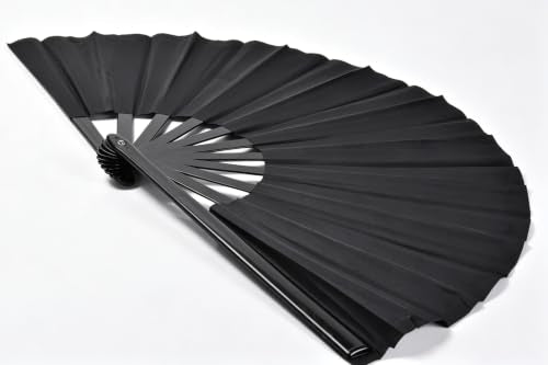 2 Pack Large Folding Hand Fan,Black Chinese Kung Fu Tai Chi Fan Nylon-Cloth Fans for Men and Women Performance,Dance,Decorations,Festival,Gift (Black) - color: Black