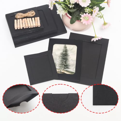 30Pcs Black Paper Photo Frames with String & Clips,3Size - color: Black, size: 3x4inch & 4x6inch & 5x7inch