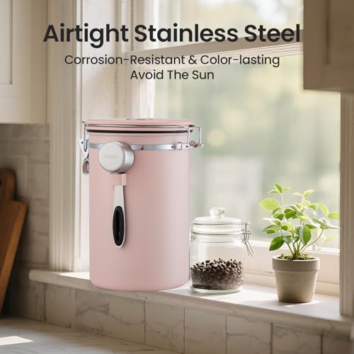 Veken Coffee Canister,39OZ, 2.2lbs,Large Airtight Stainless Steel Container - color: Pink, size: 39 oz