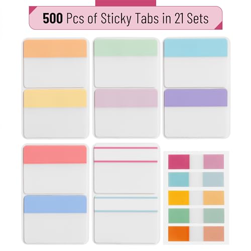 Mr. Pen- Sticky Index Tabs, 500 pcs, 21 Sets, Pastel - color: Pastel