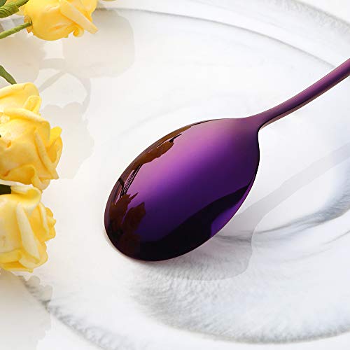 Buyer Star 5-pieces Purple Dinner Table Spoons 8-Inch Stainless Steel Metal Korean Soup Spoons - color: Purple