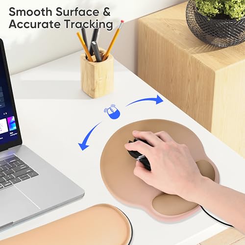 RICHEN 3 PCS Computer Mouse Pads for Desk with Coaster Set, Non-Slip Keyboard Wrist Rest and Mouse Pad Set, Ergonomic Design (Gradient Brown) - color: Gradient Brown