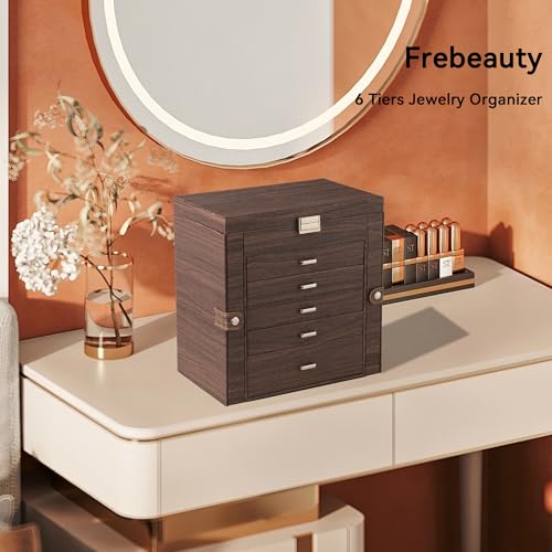 Frebeauty 6-Layer Jewelry Box for Women,Large Jewelry Organizer with Drawer - color: Tree Brown, size: Large