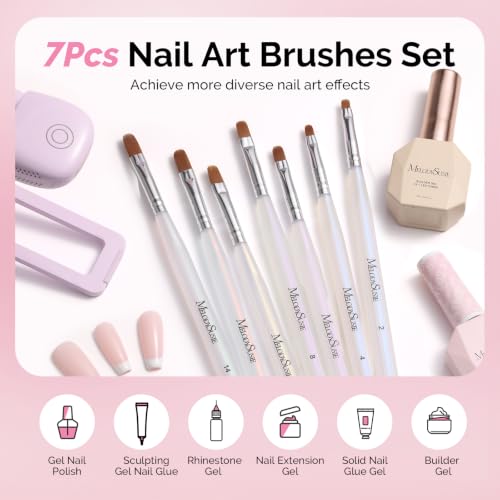 MelodySusie 7Pcs Nail Art Brushes, Sizes 2-14 - size: 7 Sizes