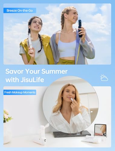 JISULIFE 3 IN 1 Portable Fan with Power Bank & Flashlight Featured - color: White