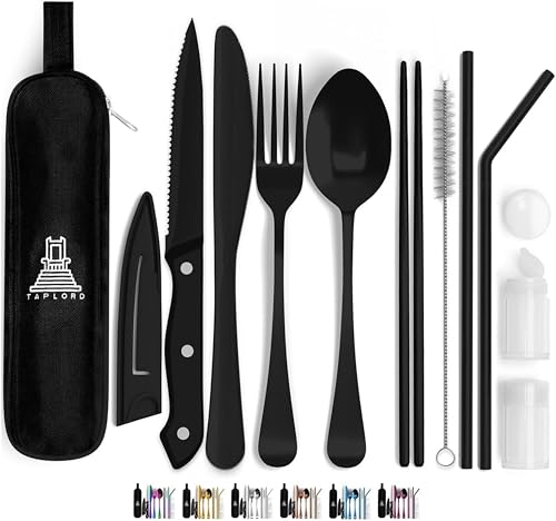 Travel Utensils With Case, 10 Pcs portable silverware set (Black) - color: Black, size: 10 Pieces