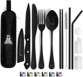 Travel Utensils With Case, 10 Pcs portable silverware set (Black) - color: Black, size: 10 Pieces