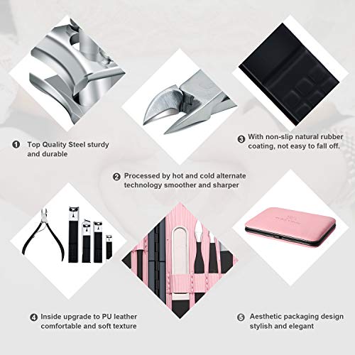 Manicure Set Professional Nail Clippers Kit Pedicure Care Tools- Stainless Steel Women Grooming Kit 18Pcs for Travel or Home (Pink) - color: Pink