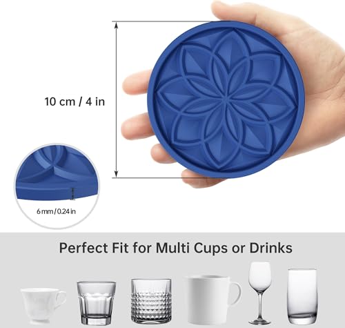 HFHOME Silicone Coasters Set With Holder - 6 Pack for Drinks, Coffee Table, Cup Mat, Desk, Bar - Tabletop Protection Gift - Navy Blue - color: Navy Blue