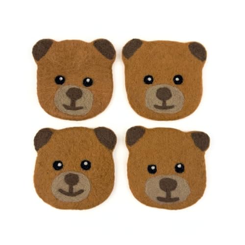 Humble Hilo Handmade Animal Felt Coaster Set of 4, Absorbent Coaster for Animal Lover (Bear) - color: Bear