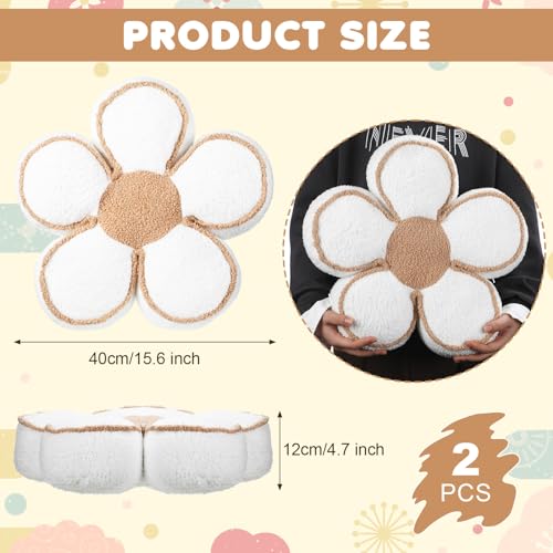 Menkxi 2 Pack Flower Pillows Cute Flower Shaped Pillows Daisy Pillow Throw Soft Floor Cushion for Living Room Bedroom Sofa Couch Winter Warm Decoration 15.7 Inch(White) - color: White