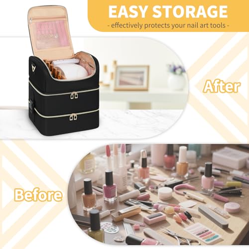 Nail Polish Organizer & Tattoo Travel Case - 3-Layer Nail Organizers and Storage Bag Holds 86-100+ Bottles, Portable Nail Supplies Organizer, Nail Tech Kit Box, Multi-Functional Cosmetic Case - color: Black, size: 86 Slots