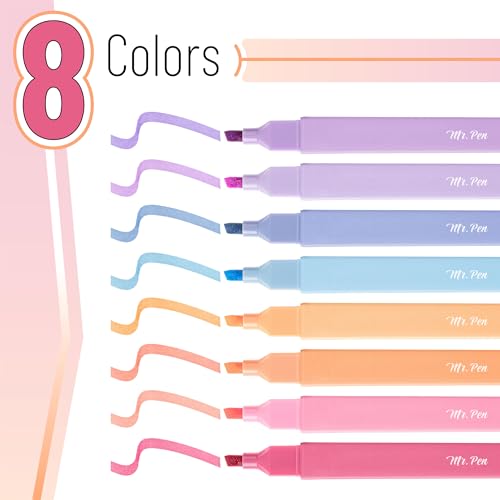 Mr. Pen- Aesthetic Highlighters No Bleed, 8 Pack, Assorted Colors | Chisel Tip, Cute Highlighters Assorted Colors for Journaling, Highlighting, Underlining, Fast Dry, Back to School Supplies - color: Pastel Colors, size: 8 Pack
