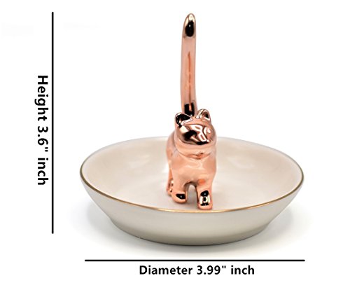 ROSA&ROSE Ring Holder Jewelry Tray–Handmade Cat Ring Dish,Romantic Gift for Her,Wedding,Birthday Gift for Girlfriend,Wife Personalized Jewelry Holder,Cute Cat Decor - color: Rose gold-2