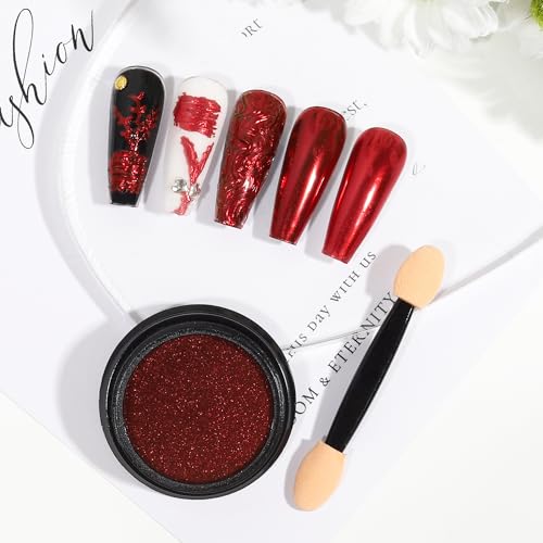 Artdone Chrome Nail Powder,Red Iridescent Aurora Powder Metallic Mirror Effect Pigment Pearlescent Mermaid Pigment Pearl Glitter Dust Kit, Nail Art Decoration, Resin Craft - color: 1 Jar - Red
