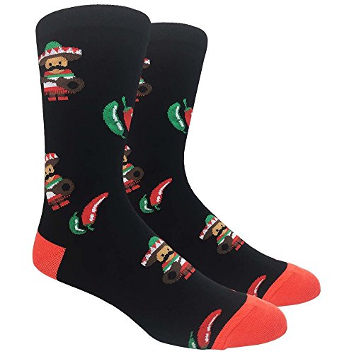 Urban Peacock Men's Novelty Fun Dress Socks Multiple Patterns/Multi-pair Options! - color: Chilli Peppers - Black With Red