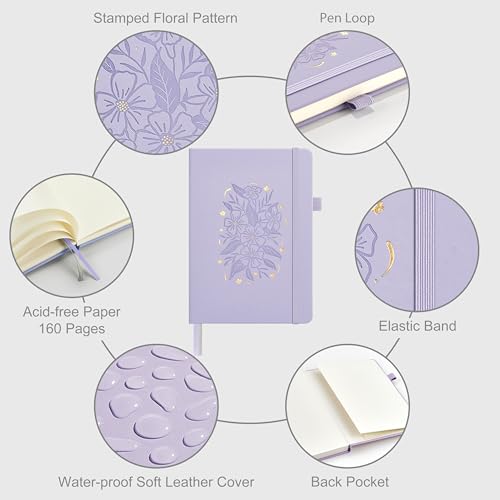&And Per Se Dotted Journal Notebook, A5 Hardcover Aesthetic Dotted Notebook – 160 Pages 100gsm Thick Dot Grid Paper, 3 Sticker Sheets – Gift-Ready Journaling Kit for Women (Lavender) - color: l.Lavender with Pattern, style: Dotted with Pattern