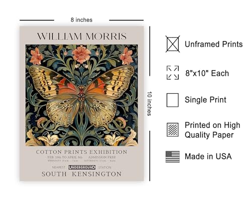 Poster Master William Morris Poster - Butterfly Print - Flower Art - Botanical Art - Exhibition Artwork - Textile Piece - Moth Illustration - Floral Creation - Aesthetic Wall Print - Living Room Decor - 8x10 UNFRAMED Wall Print - color: Style-04, size: 8"