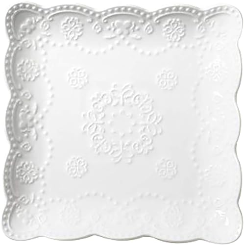 Ceramic Plate, Square Embossed Lace Plate (White, 10-inch) - color: White, size: 10-Inch